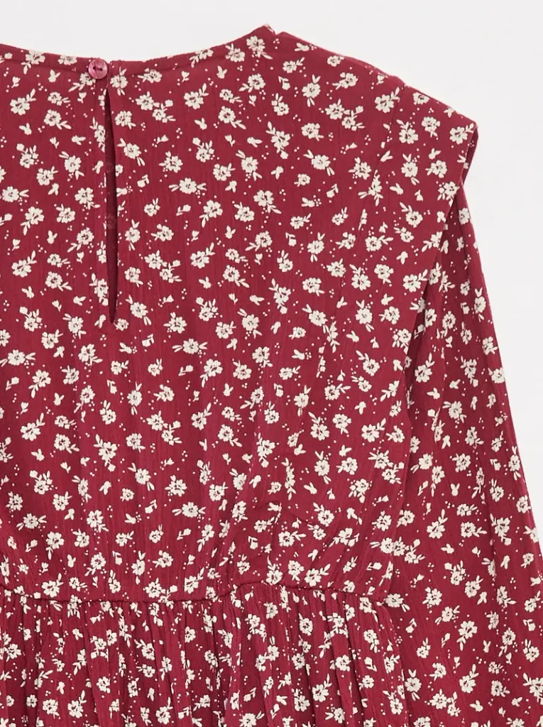 Robe fluide à fleurs en maille crêpe - Rouge