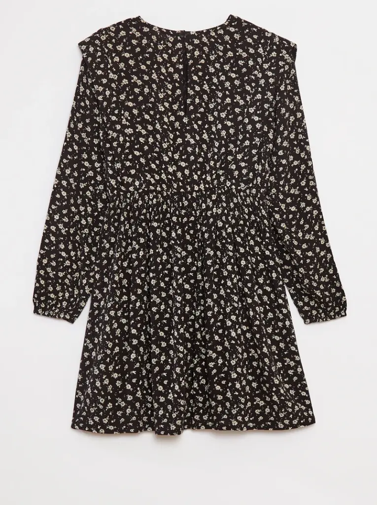 Robe fluide à fleurs en maille crêpe - Noir
