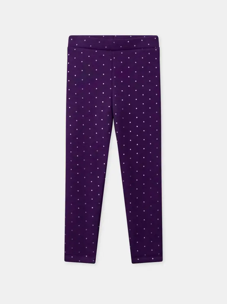 Lot de 2 leggings fourrés violet à pois ou bleu uni Fille 