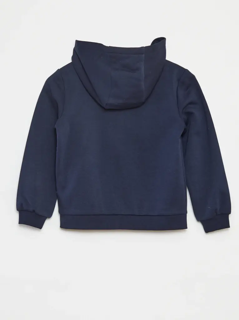 Sweat uni zippé à capuche - Bleu nuit
