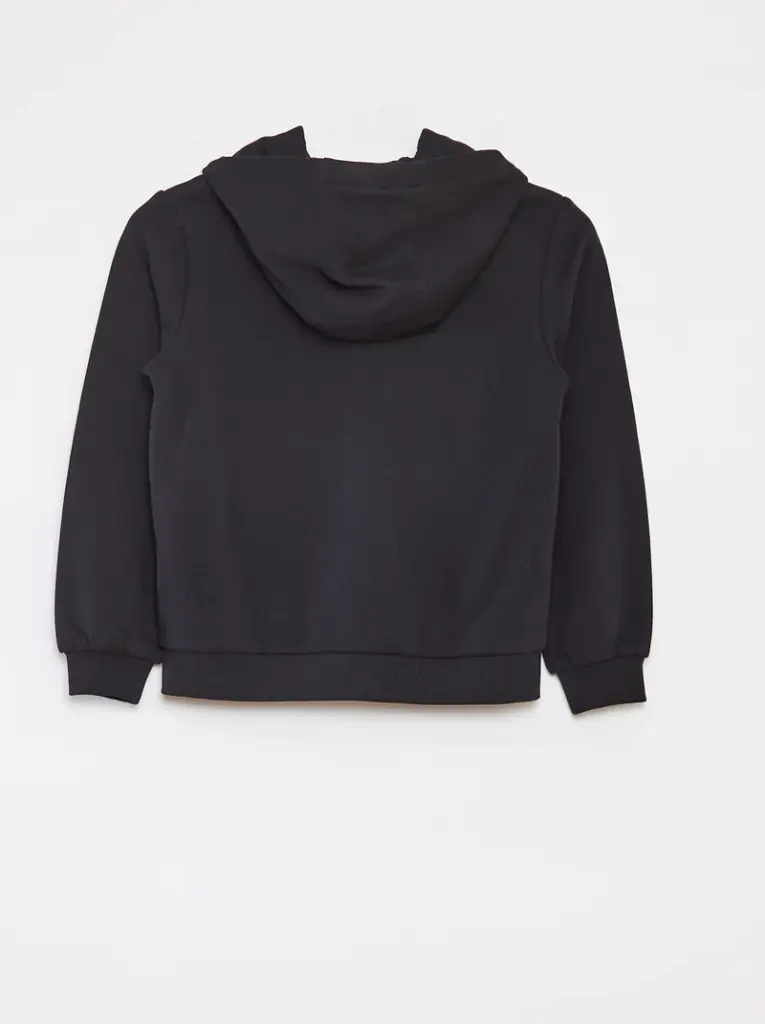 Sweat uni zippé à capuche - noir
