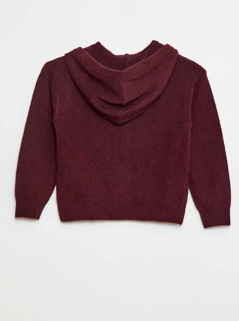 Gilet à capuche en maille chinée - Bordeaux