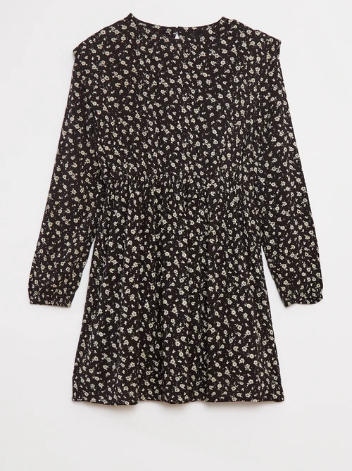 Robe fluide à fleurs en maille crêpe - Noir
