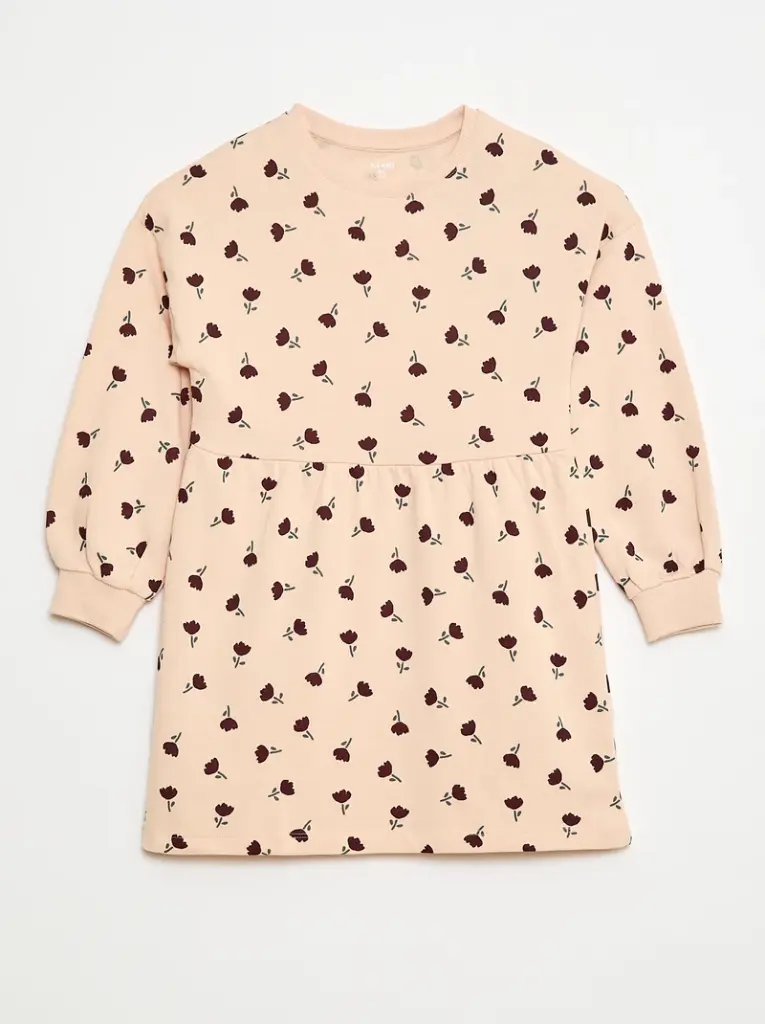 Robe à motif en molleton non-doublé - Rose
