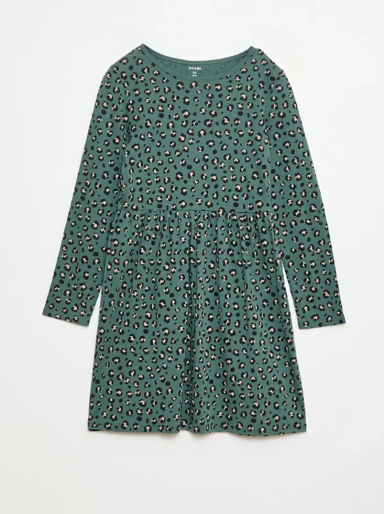 Robe en coton à motif - Vert foncé
