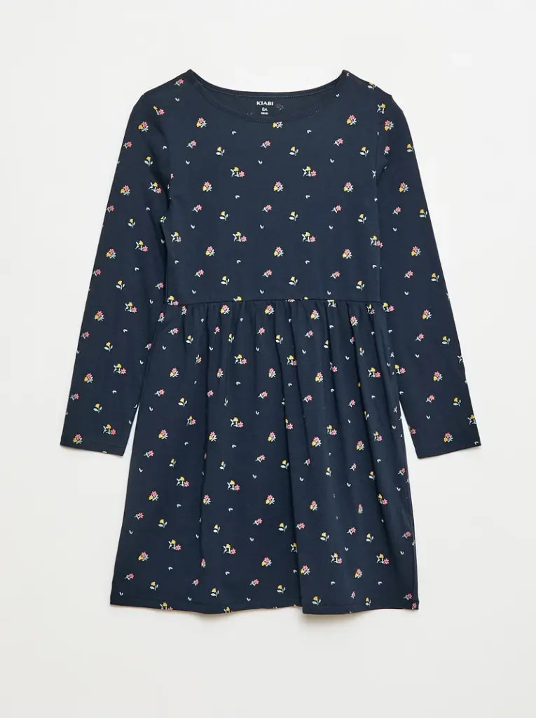 Robe en coton à motif - Bleu nuit
