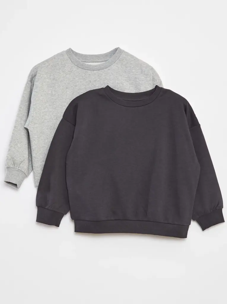 Lot de 2 sweats unis en molleton - Gris
