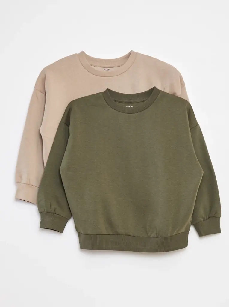 Lot de 2 sweats unis en molleton - Kaki
