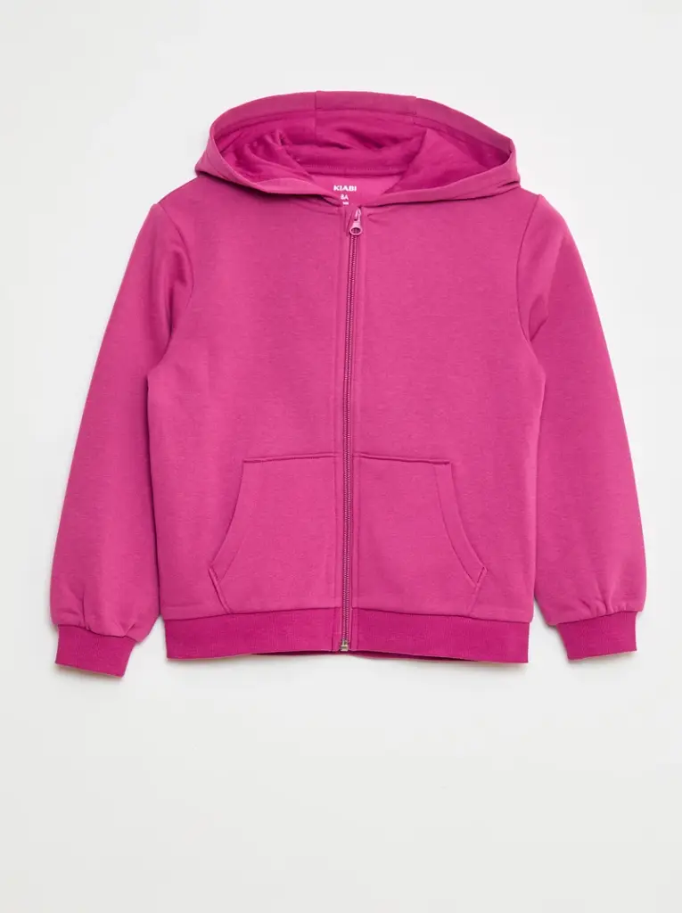 Sweat uni zippé à capuche - Rose
