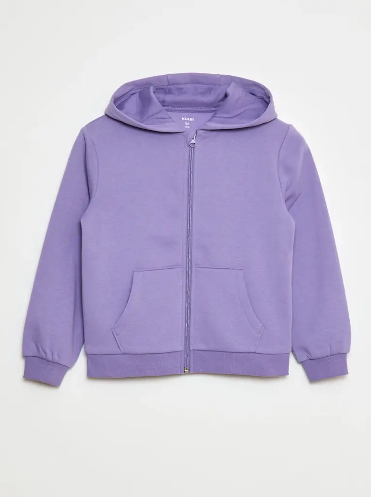 Sweat uni zippé à capuche - Violet
