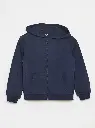 Sweat uni zippé à capuche - Bleu nuit
