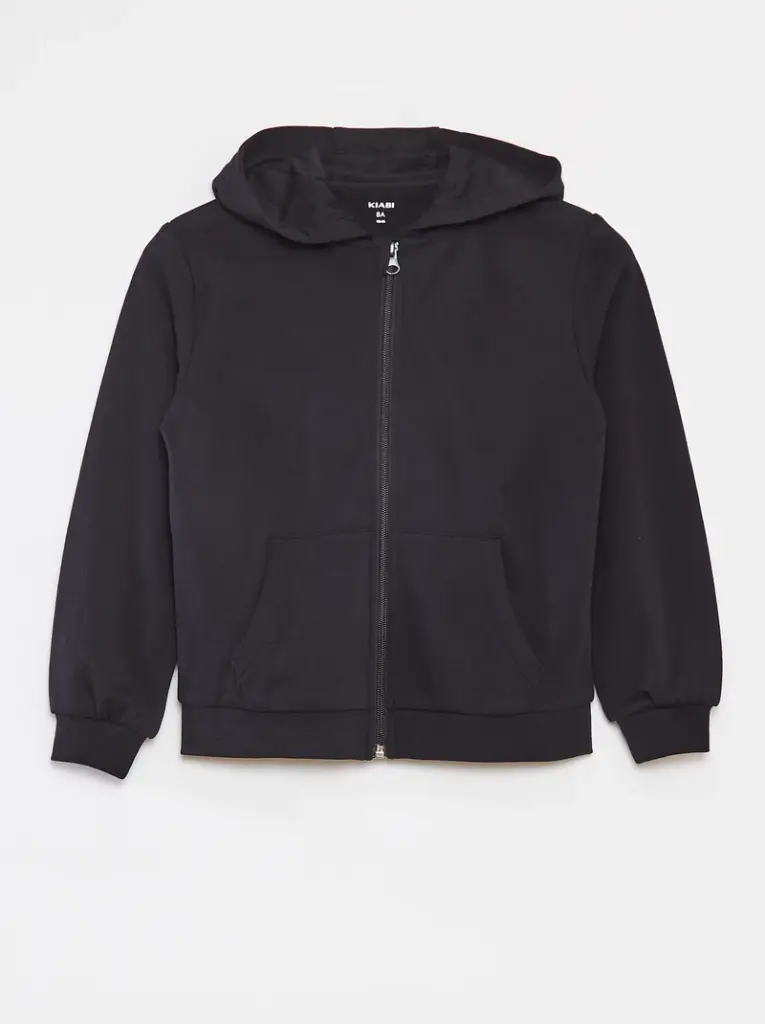 Sweat uni zippé à capuche - noir
