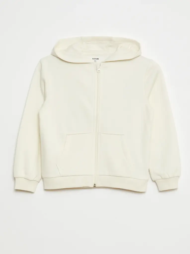 Sweat uni zippé à capuche - beige
