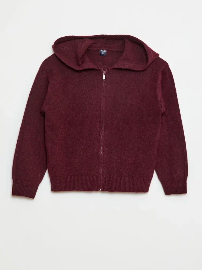 Gilet à capuche en maille chinée - Bordeaux