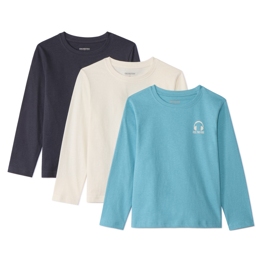 Lot de 3 t-shirts manches longues unis pour garçon bleu