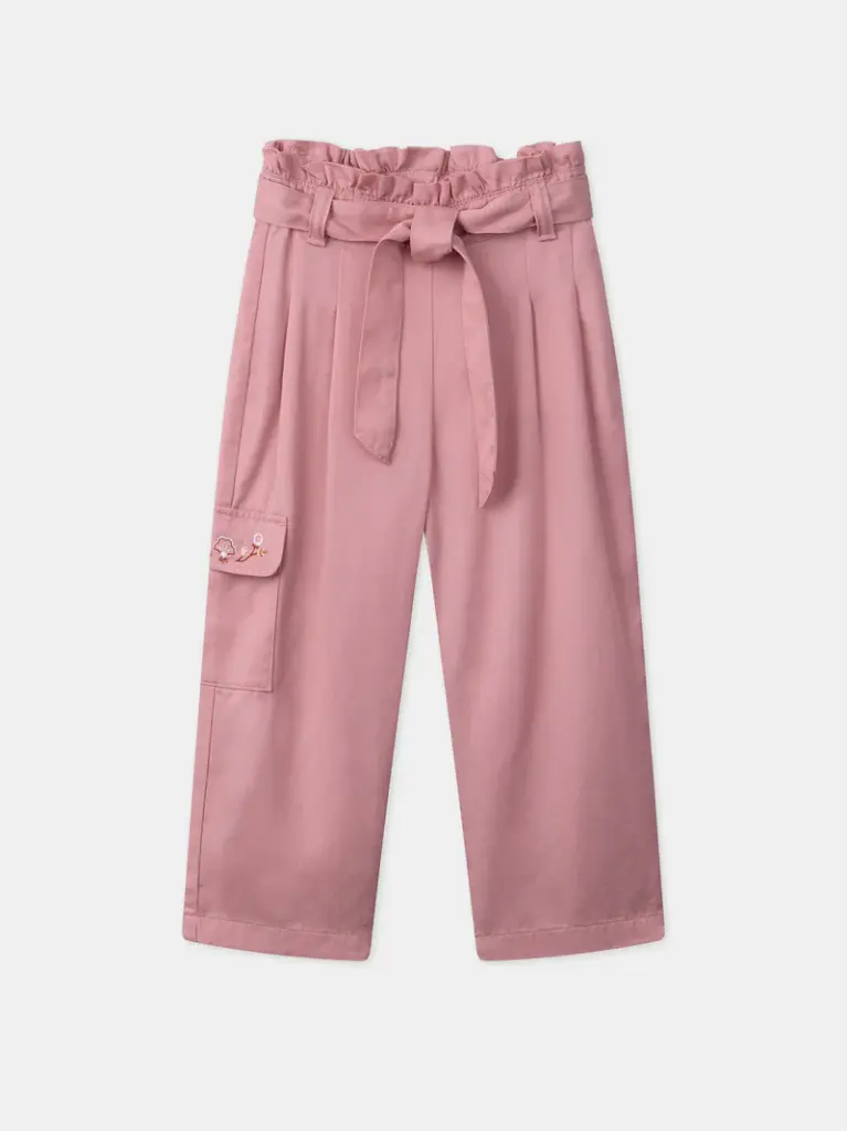 Pantalon wide leg ceinture rose