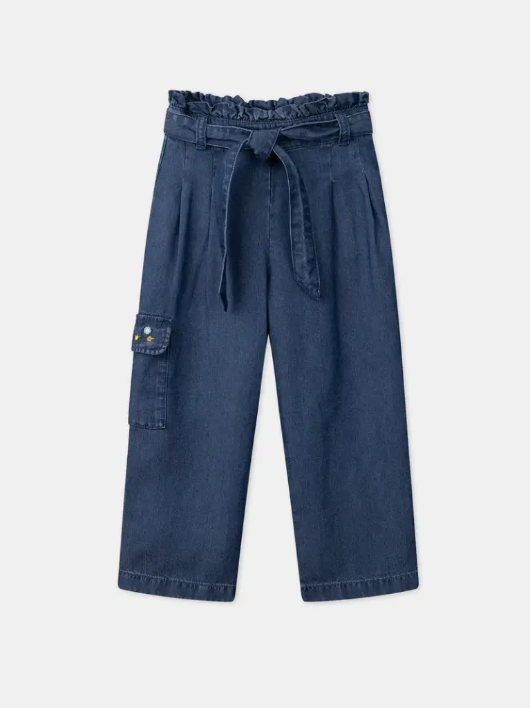 Pantalon wide leg ceinture bleu