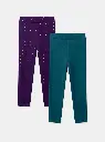 Lot de 2 leggings fourrés violet à pois ou bleu uni Fille 
