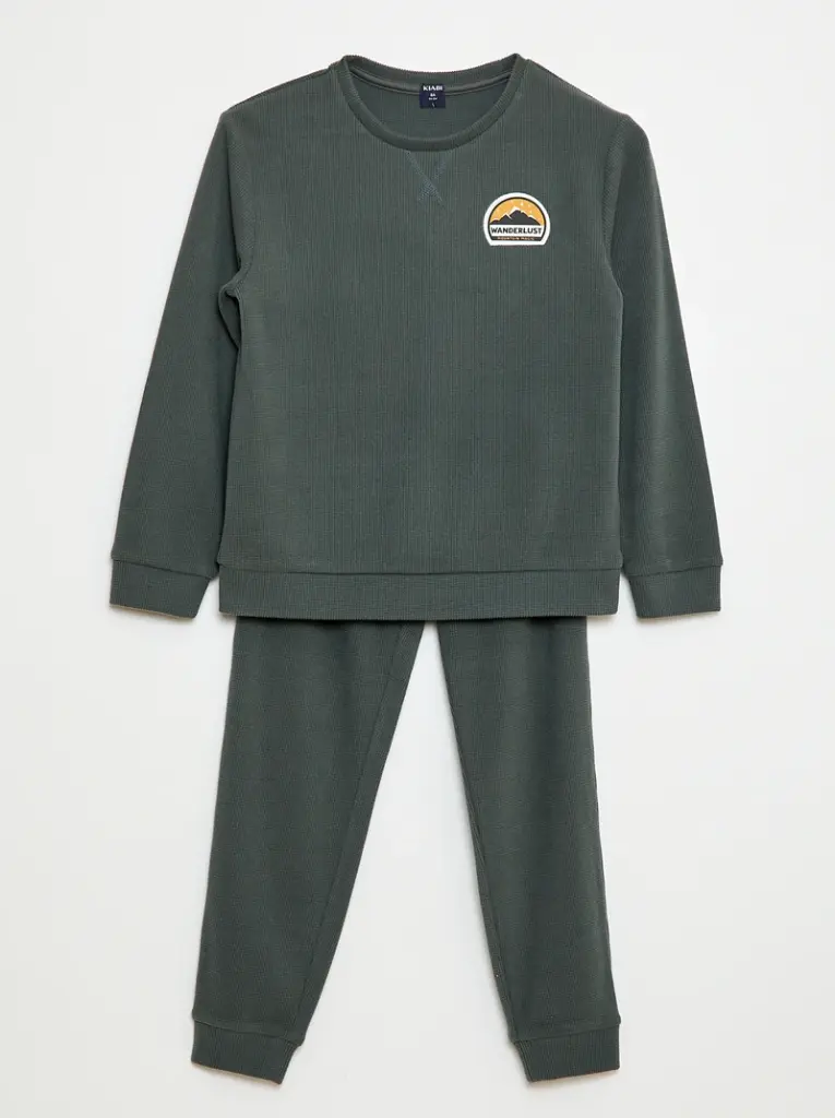 Ensemble pyjama haut + pantalon molleton - Kaki
