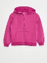 Sweat uni zippé à capuche - Rose
